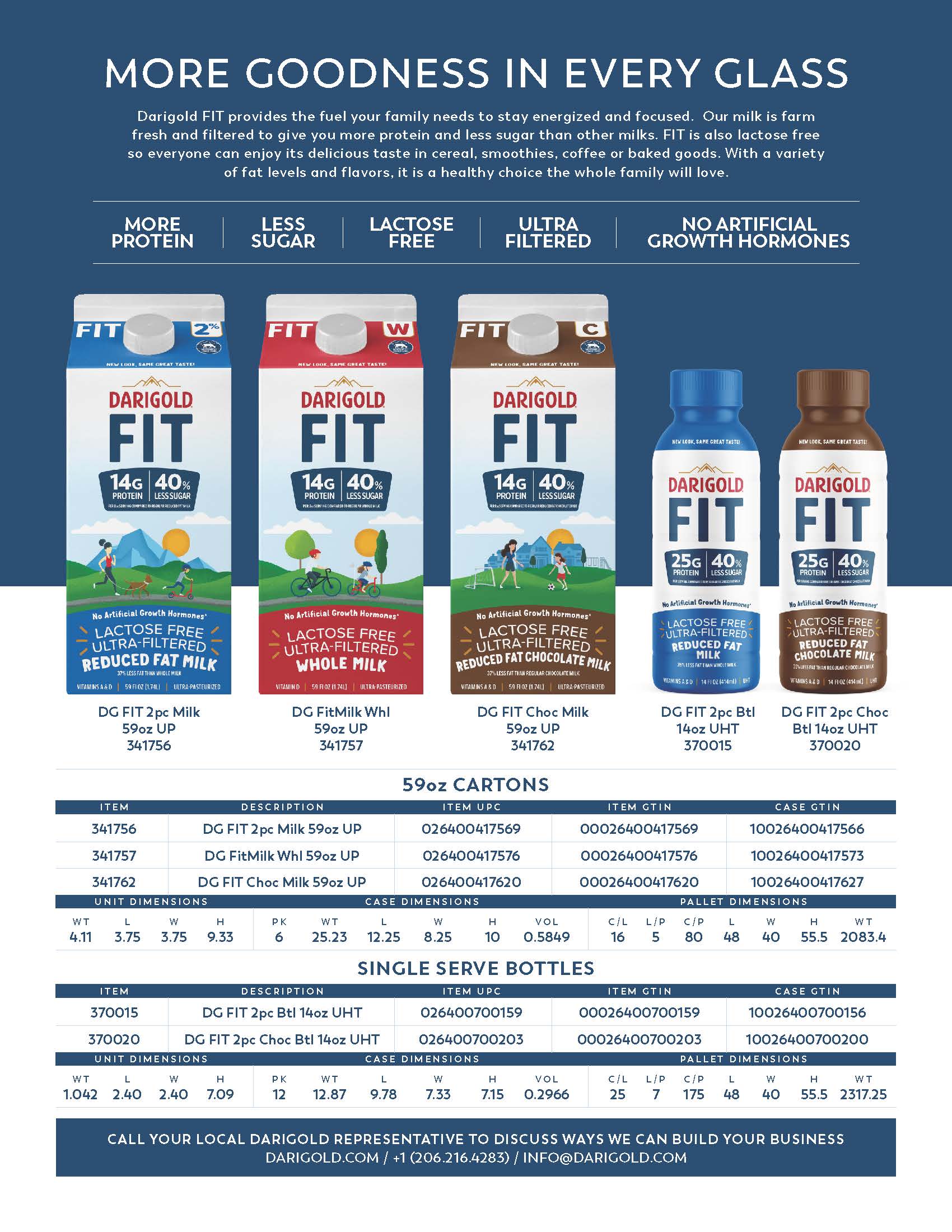 Product and Spec information for Darigold FIT 59oz cartons and 14oz UHT bottles